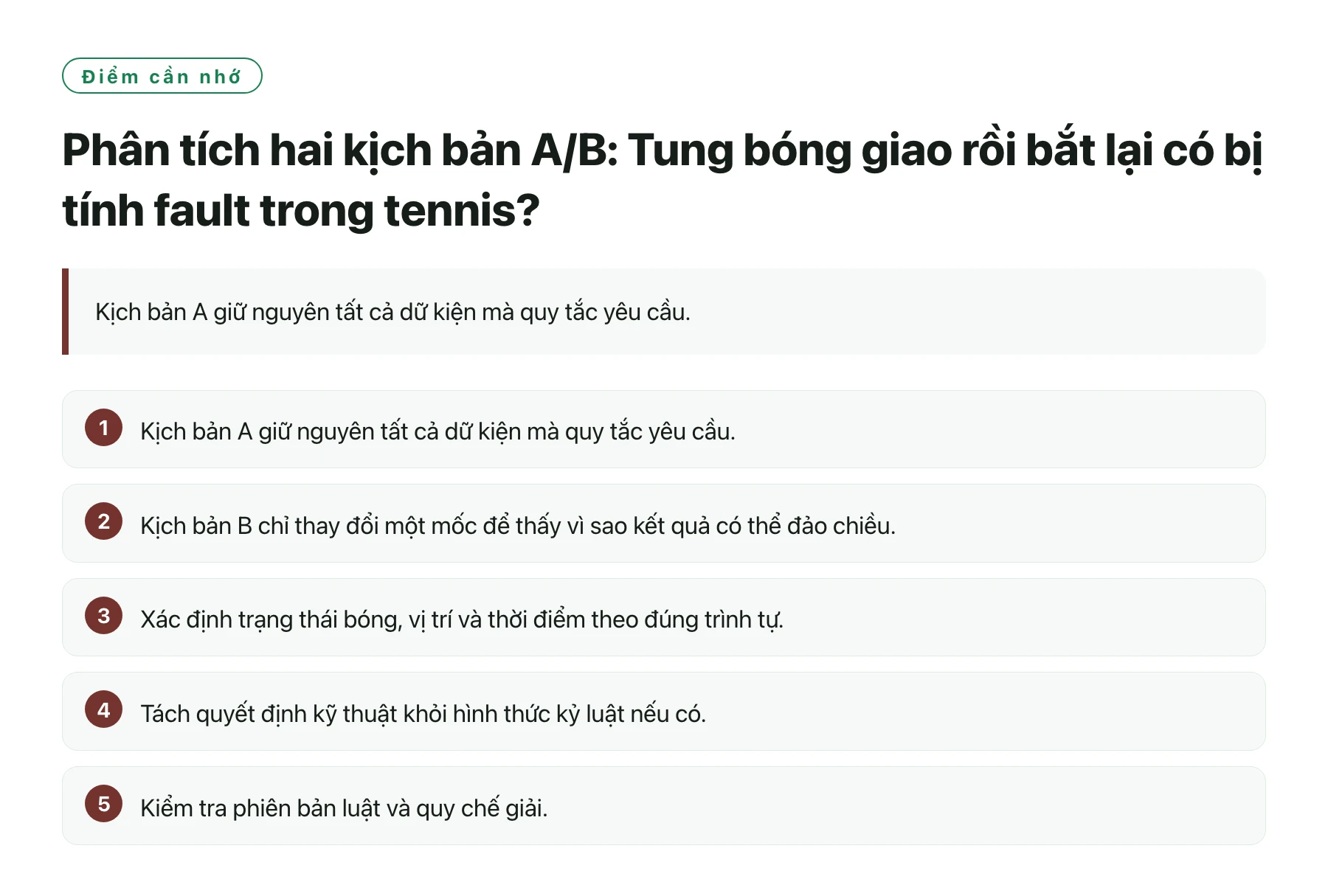 Phân tích hai kịch bản A/B: Tung bóng giao rồi bắt lại có bị tính fault trong tennis?——全文要点速览